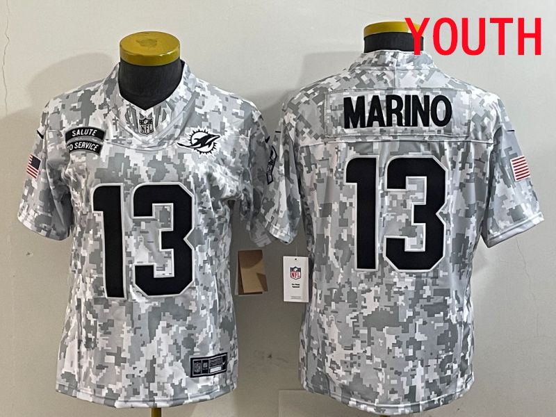 Youth Miami Dolphins #13 Marino Nike Arctic Camo 2025 Salute to Service Limited NFL Jersey style 1->youth nfl jersey->Youth Jersey